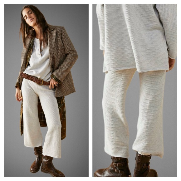 FREE PEOPLE Hailee Waffle Knit Wide Leg Relaxed Pull On Pants in Light Grey sz S - Picture 5 of 13